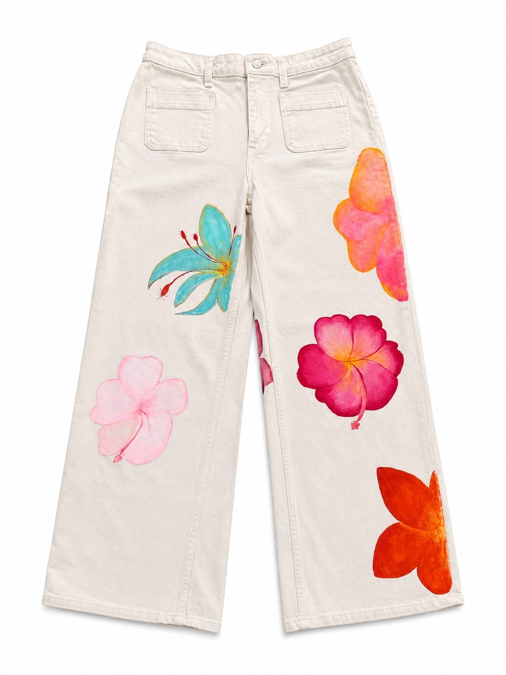 Free Assembly Hand-Painted Floral Wide Leg Jeans Size 6 - Picture 2 of 9